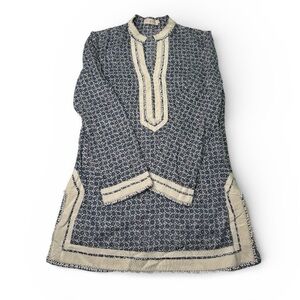 Tory Burch Tunic Top M (8) Blue White Print Cotton Cover-Up Resort Peasant Beach